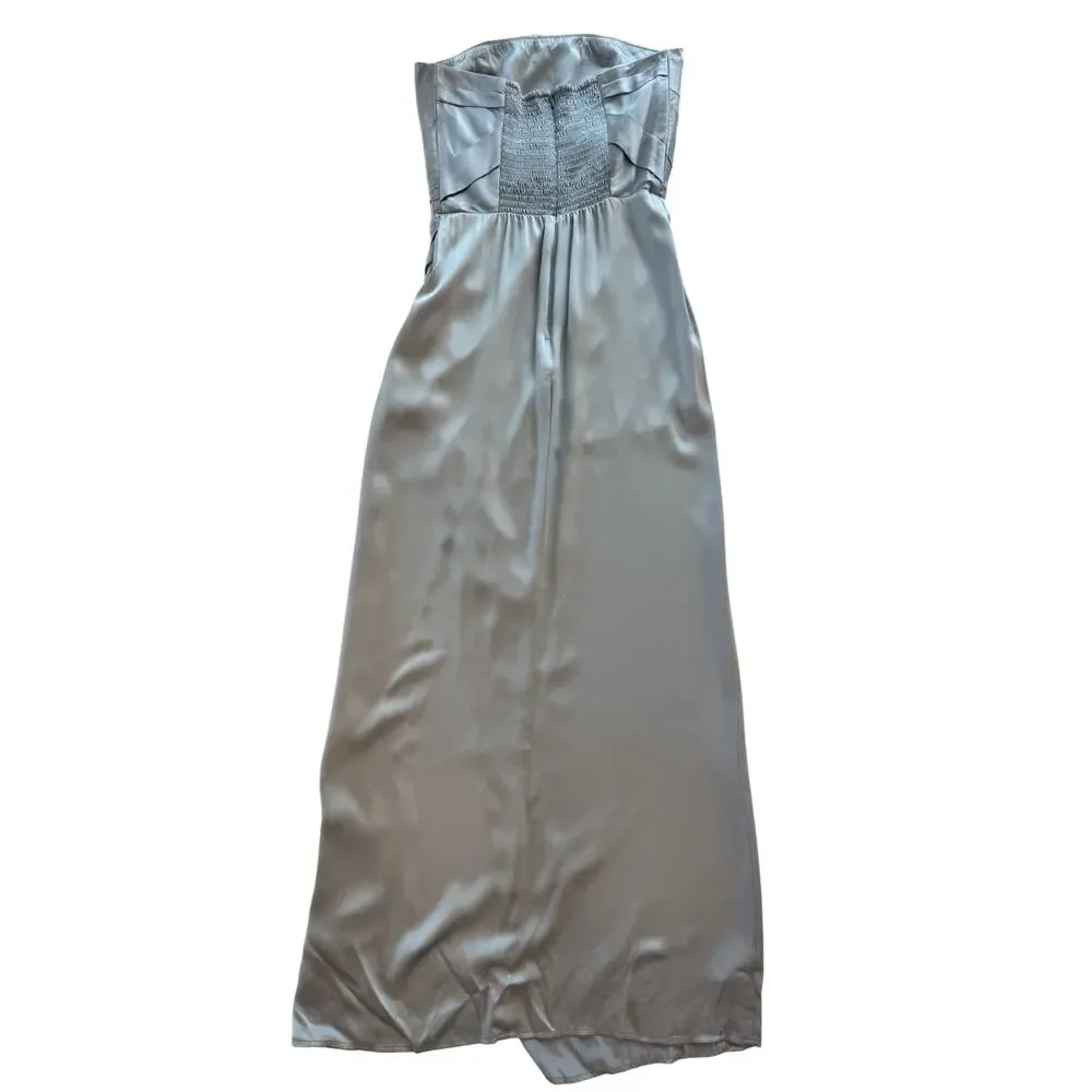 Reformation Barrow Silk Satin Strapless Maxi Dress Ice Blue 2 XS Slit Formal - Picture 3 of 16